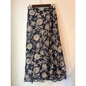 Vintage‎ Geiger Austria Wrap Skirt Long Floral Beige Black Size 40 US Medium